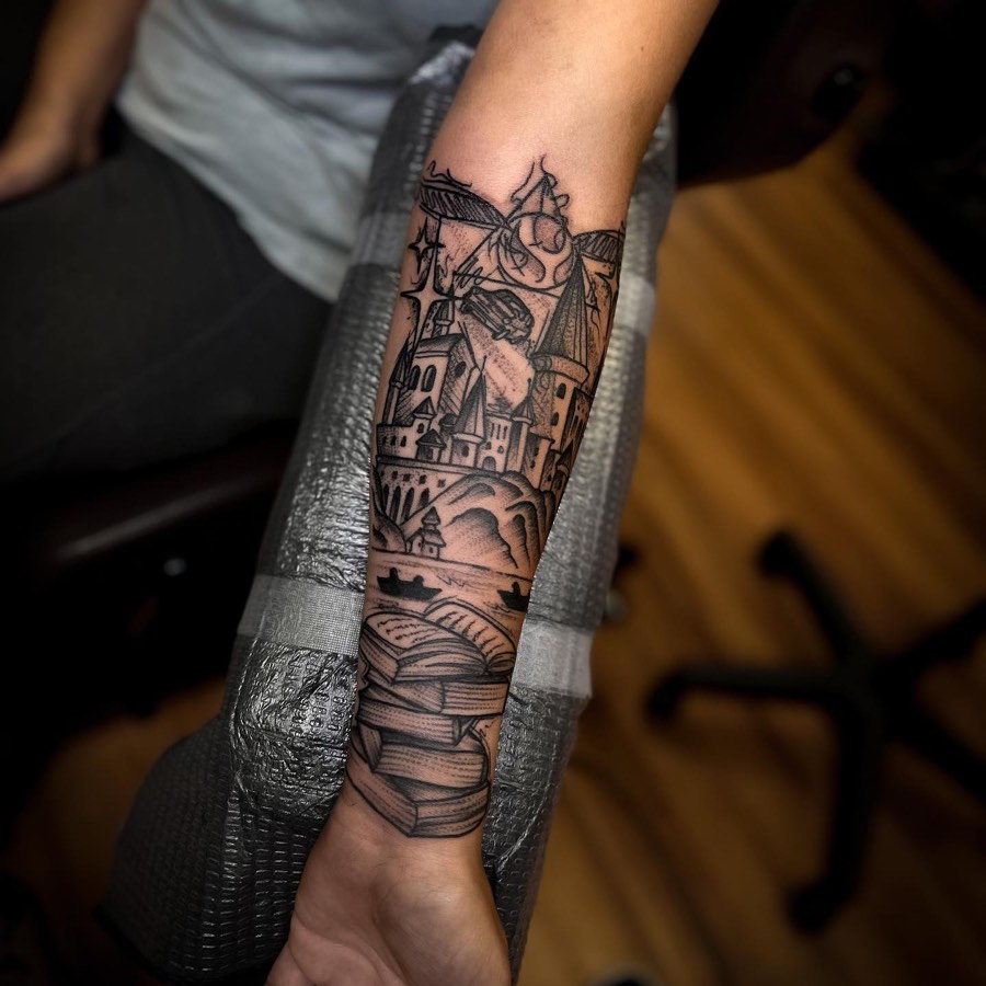 Black and grey tattoo by Andy Electric